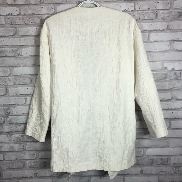 Zara White Long Jacquard Blazer Jacket Sash Tie XS - Picture 4 of 6